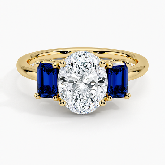 Luxe Rhiannon Three Stone Sapphire Ring - Oval Cut Center Stone