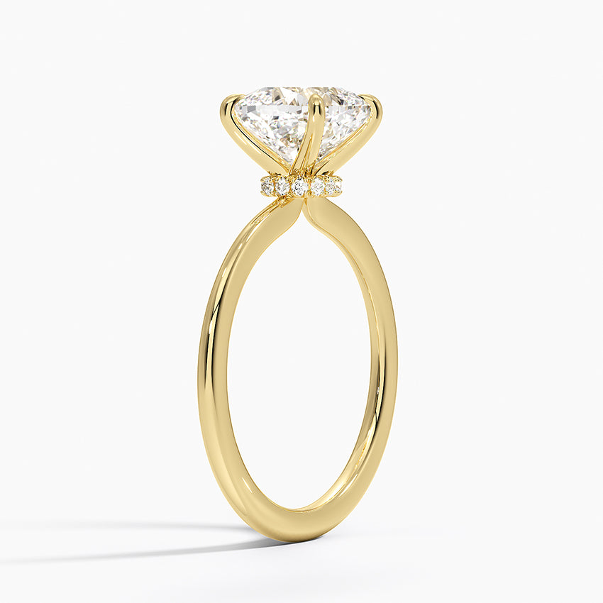 Petite Secret Halo Diamond Ring - Cushion Cut Center Stone