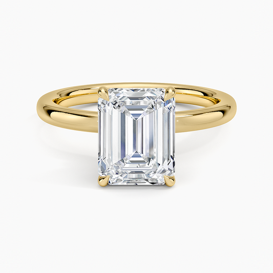 Secret Halo 2mm Diamond Ring - Emerald Cut Center Stone