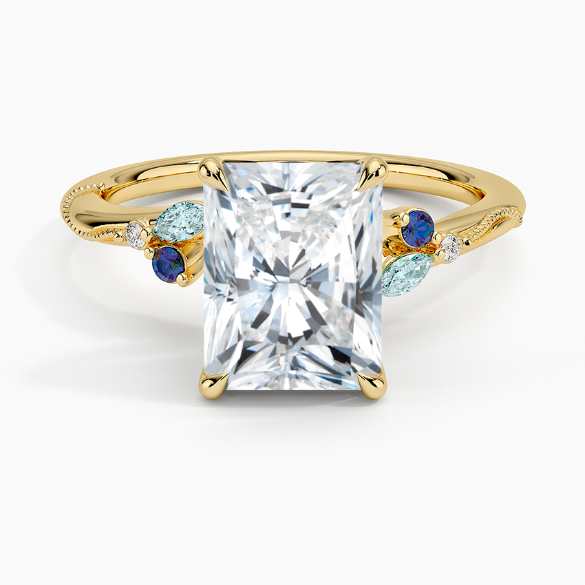 Camellia Indigo Milgrain Ring - Radiant Cut Center Stone