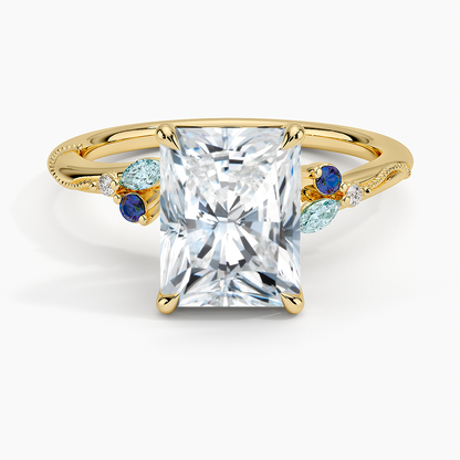 Camellia Indigo Milgrain Ring - Radiant Cut Center Stone