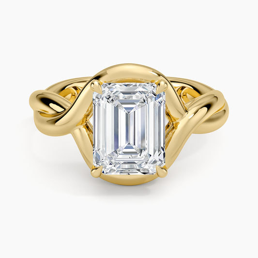 Bypass Twist Bezel Solitaire Diamond Ring - Emerald Cut Center Stone