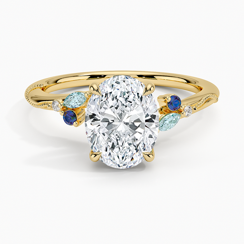 Camellia Indigo Milgrain Ring - Oval Cut Center Stone