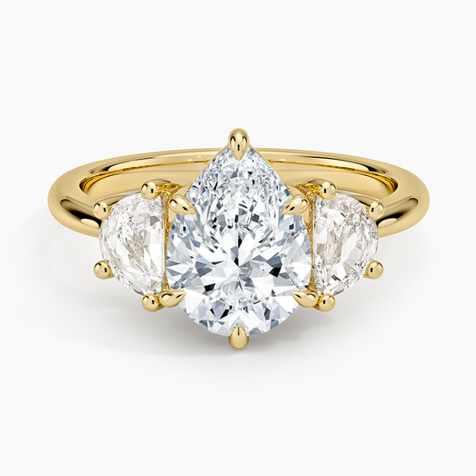 Half Moon Three Stone Diamond Ring (1/2 ct. tw.) - Pear Center Stone