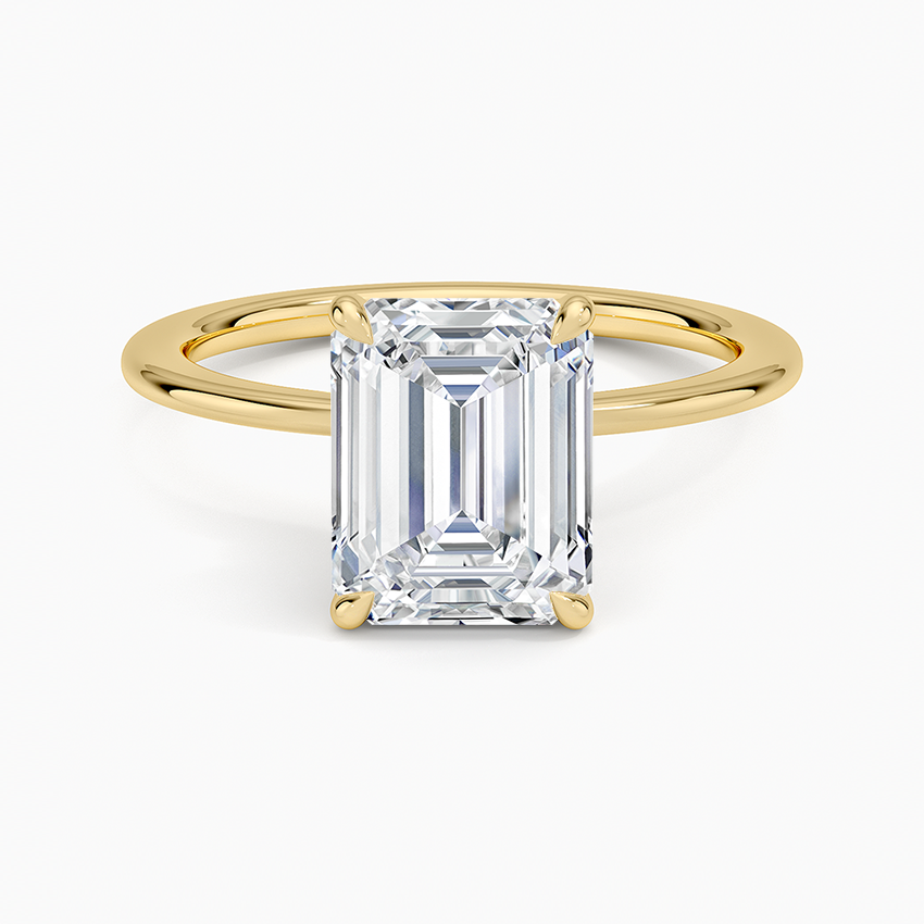 Petite Secret Halo Diamond Ring - Emerald Cut Center Stone