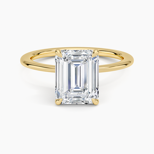Petite Secret Halo Diamond Ring - Emerald Cut Center Stone