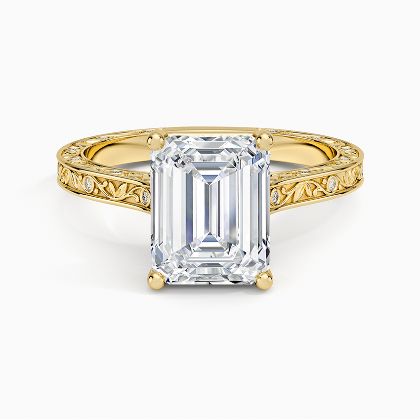 Grove Perfect Fit Engraved Diamond Ring (1/10 ct. tw.) - Emerald Cut Center Stone