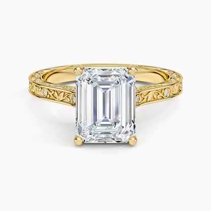 Grove Perfect Fit Engraved Diamond Ring (1/10 ct. tw.) - Emerald Cut Center Stone
