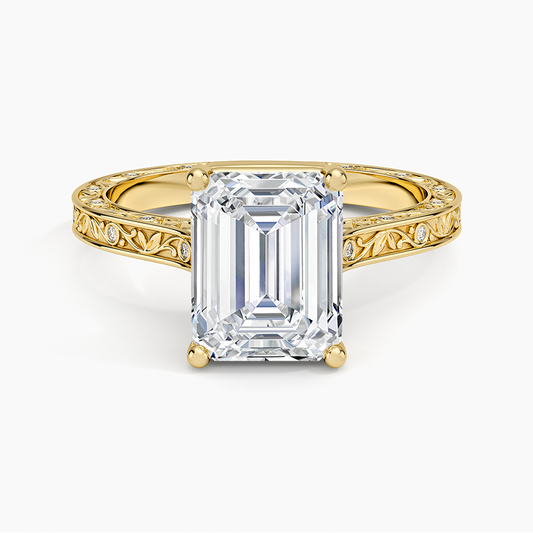 Grove Perfect Fit Engraved Diamond Ring (1/10 ct. tw.) - Emerald Cut Center Stone