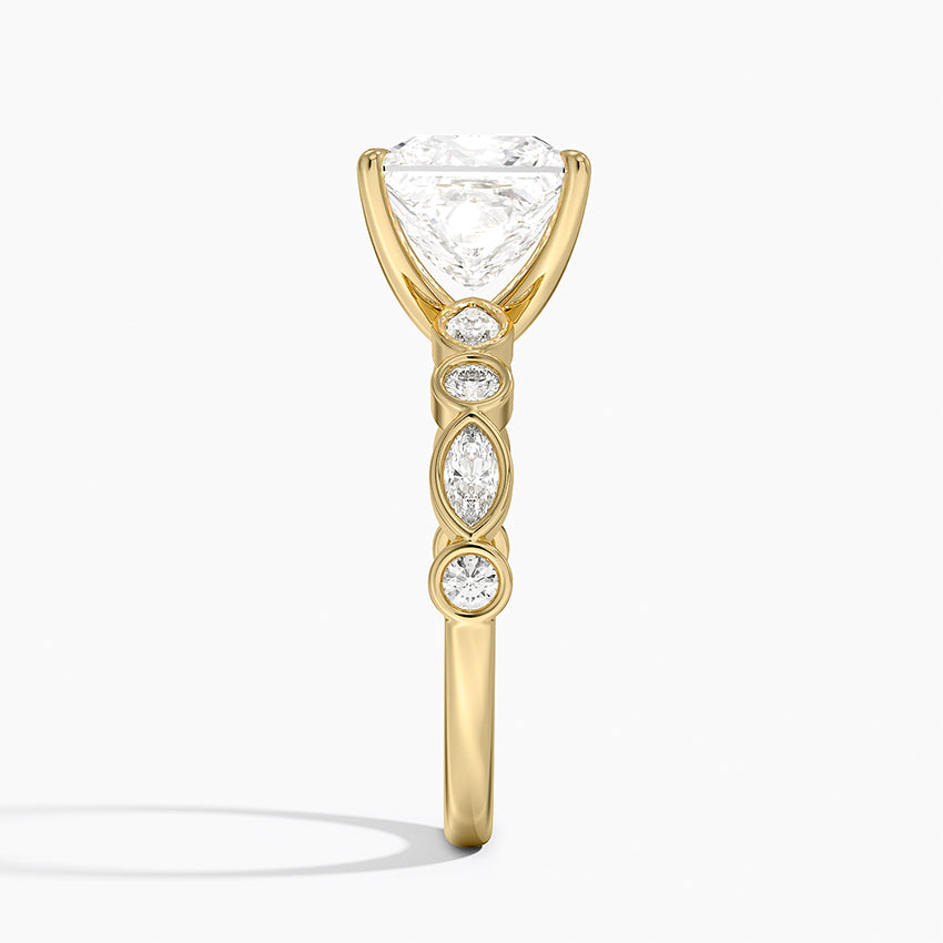 Versailles Bezel Diamond Ring - Princess Cut Center Stone