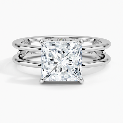 Aimee Open Double Band Solitaire Ring - Princess Cut Center Stone