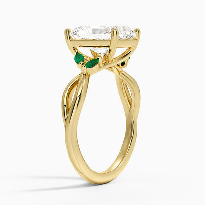 Willow Ring With Lab Emerald Accents - Radiant Cut Center Stone