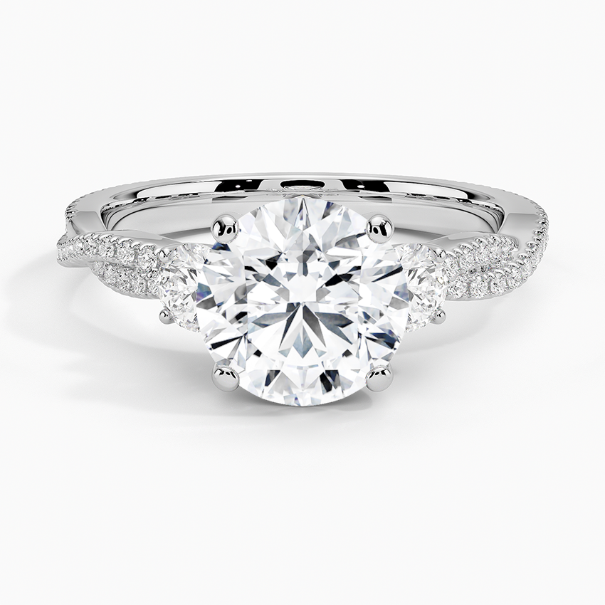 Luxe Three Stone Petite Twisted Vine Diamond Ring - Round Center Stone