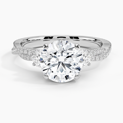 Luxe Three Stone Petite Twisted Vine Diamond Ring - Round Center Stone