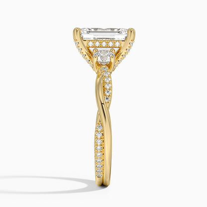 Adorned Petite Twisted Vine Three Stone Diamond Ring - Emerald Cut Center Stone