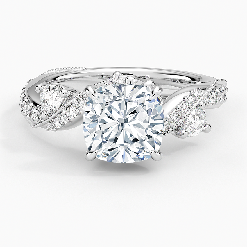 Grand Camellia Diamond Ring - Cushion Cut Center Stone