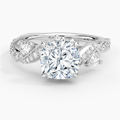 Grand Camellia Diamond Ring - Cushion Cut Center Stone