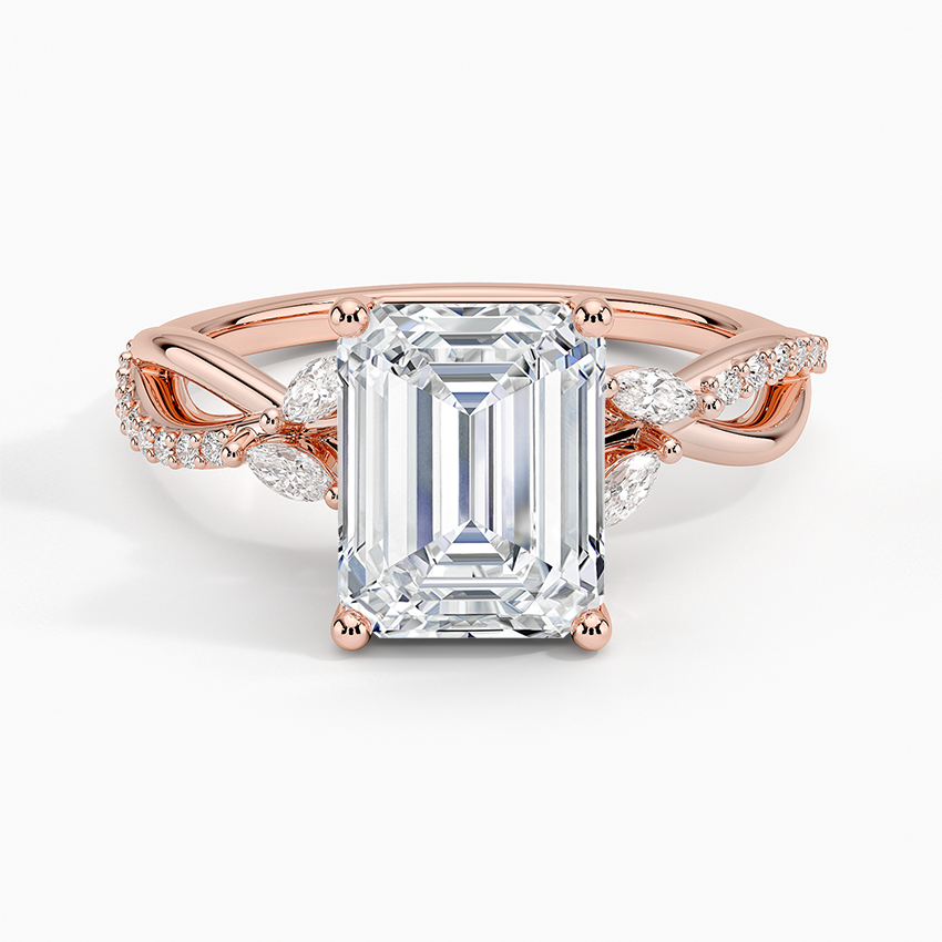Petite Twisted Willow Diamond Ring - Emerald Cut Center Stone