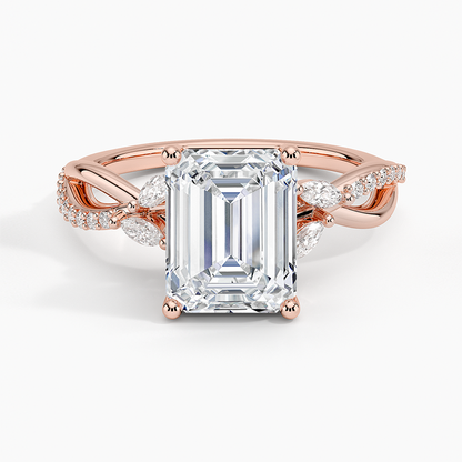 Petite Twisted Willow Diamond Ring - Emerald Cut Center Stone