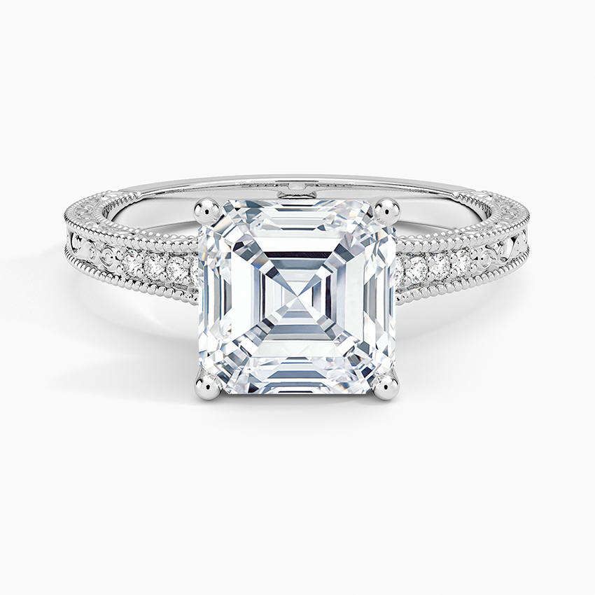 Hudson Engraved Diamond Ring - Asscher Cut Center Stone