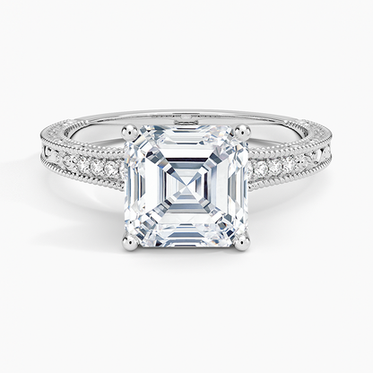 Hudson Engraved Diamond Ring - Asscher Cut Center Stone