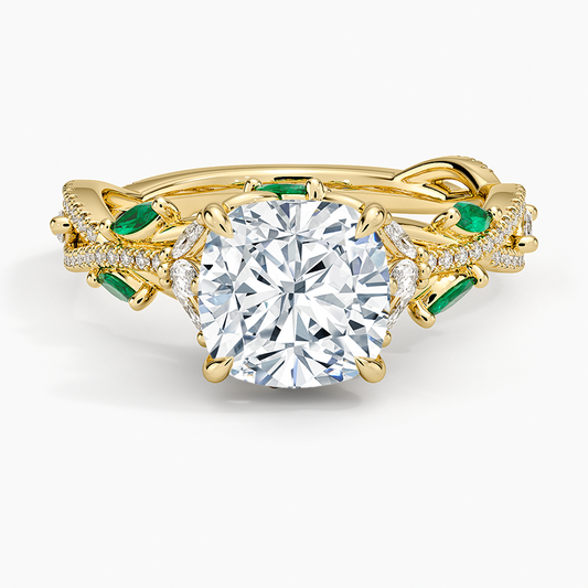Luxe Secret Garden Lab Emerald and Diamond Ring - Cushion Cut Center Stone