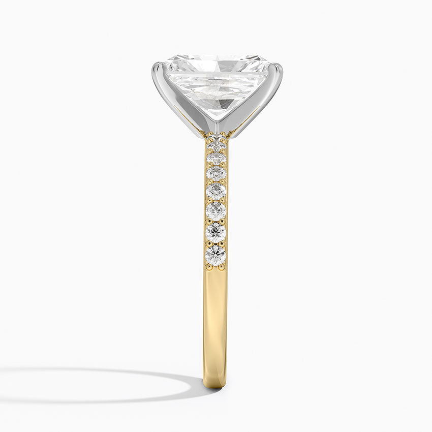 Petite Shared Prong Half Coverage Diamond Ring - Radiant Cut Center Stone