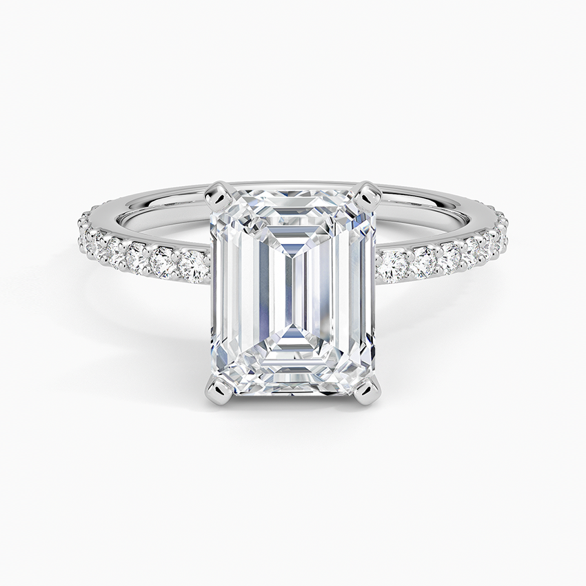 Petite Shared Prong Three-Quarter Coverage Diamond Ring (1/3 ct. tw.) - Emerald Cut Center Stone