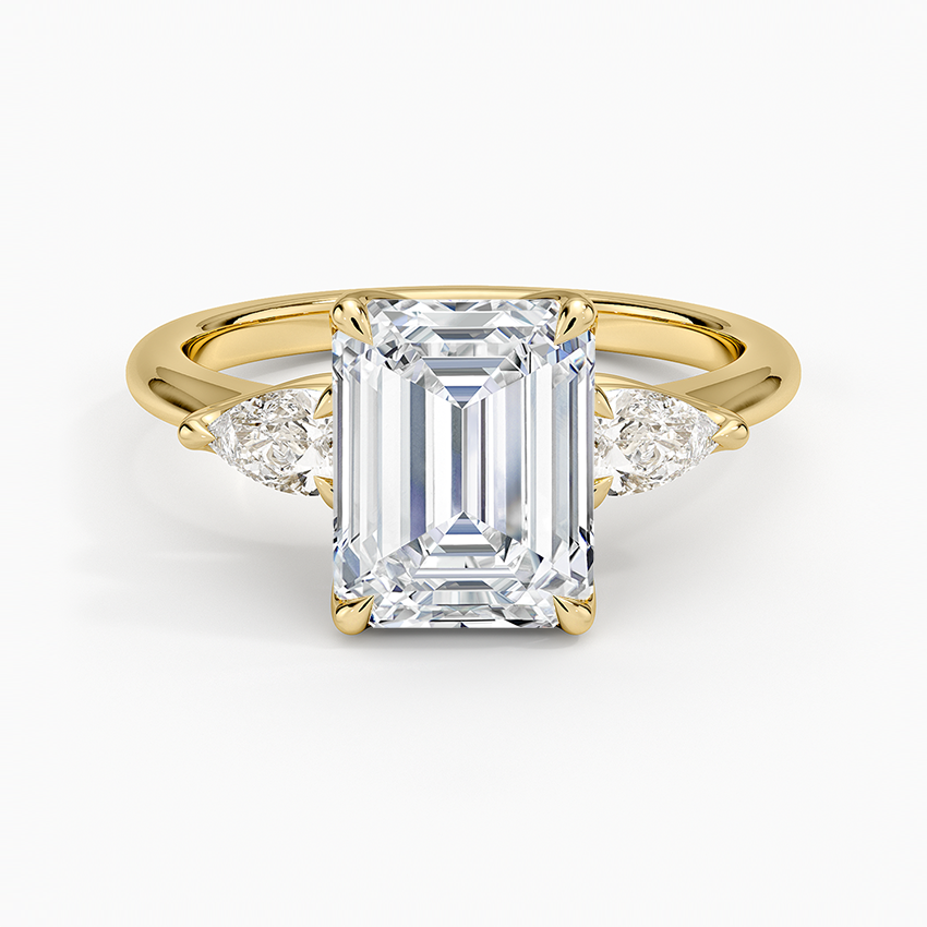 Fleur Three Stone Diamond Ring - Emerald Cut Center Stone