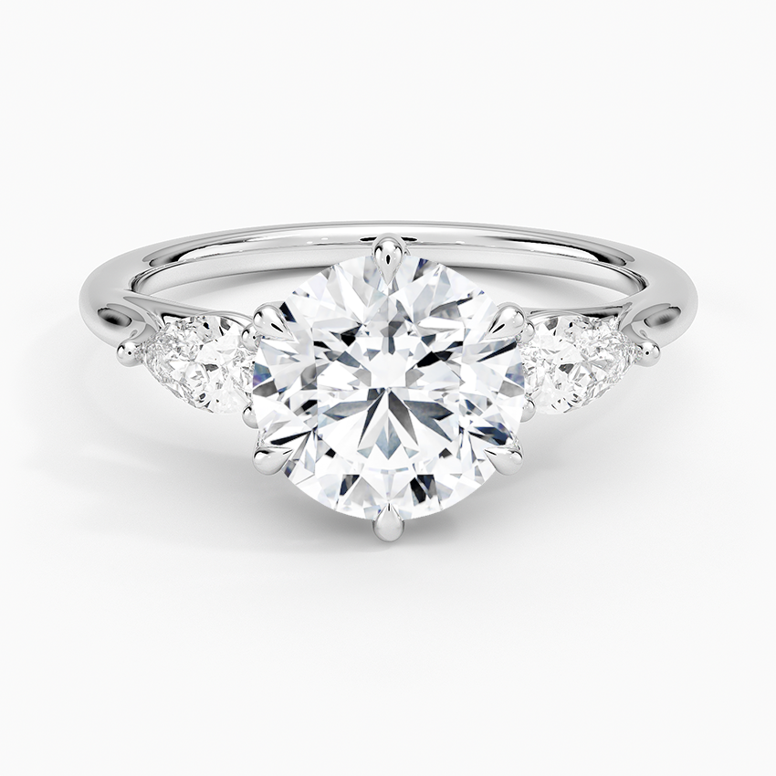 Luxe Delilah Three Stone Pear Diamond Ring - Round Center Stone