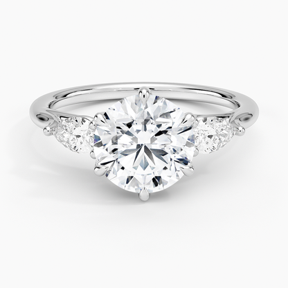 Luxe Delilah Three Stone Pear Diamond Ring - Round Center Stone
