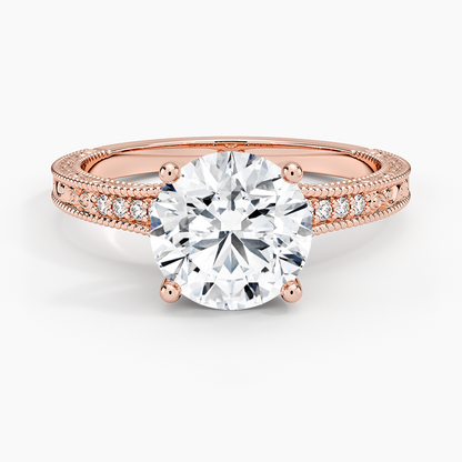 Hudson Engraved Diamond Ring - Round Center Stone