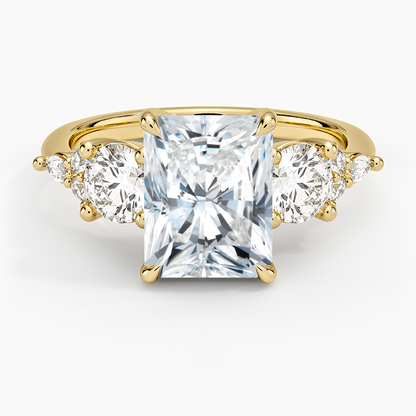Luxe Nadia Three Stone Diamond Ring - Radiant Cut Center Stone