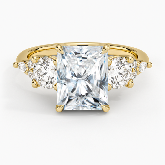 Luxe Nadia Three Stone Diamond Ring - Radiant Cut Center Stone