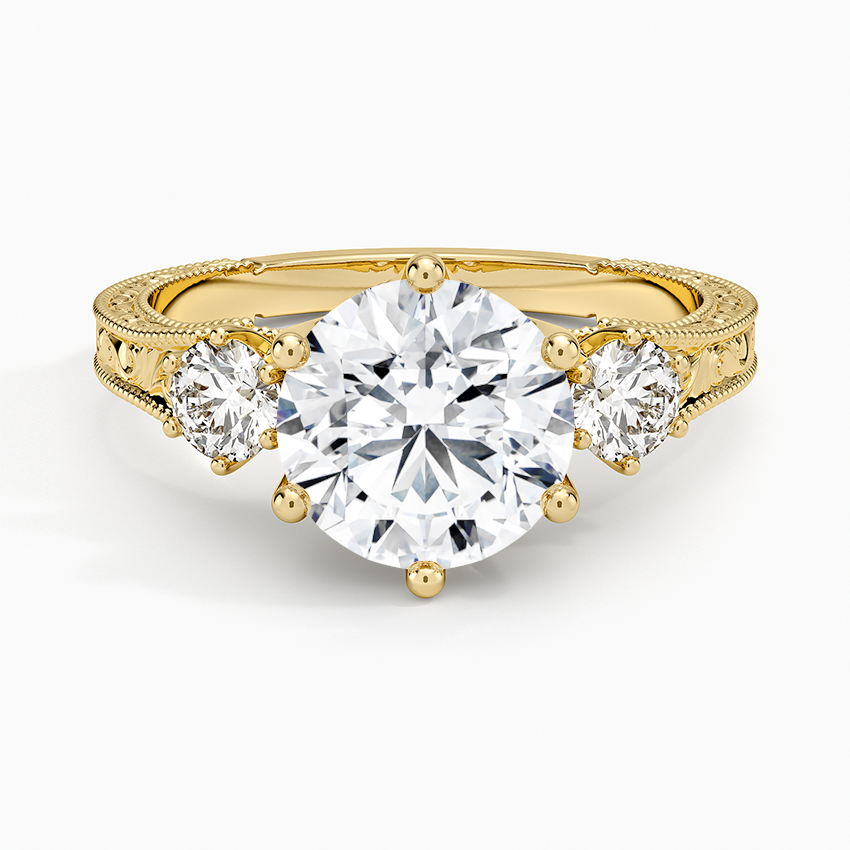 Hudson Engraved Three Stone Diamond Ring (1/3 ct. tw.) - Round Center Stone