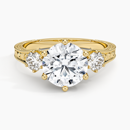 Hudson Engraved Three Stone Diamond Ring (1/3 ct. tw.) - Round Center Stone