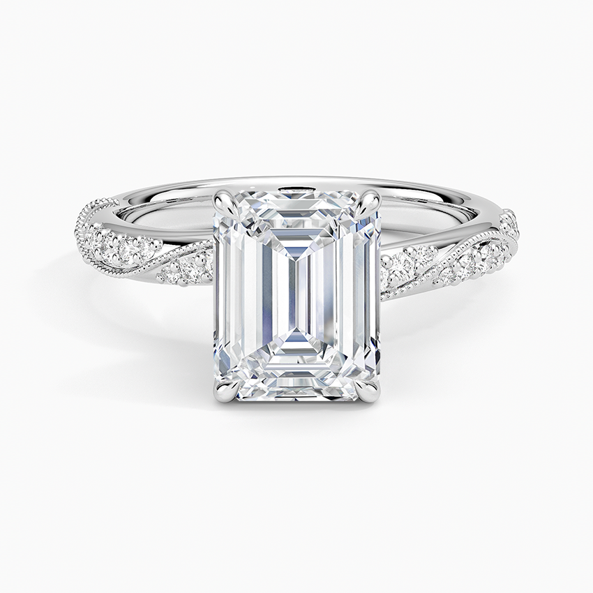 Camellia Hidden Accent 2.5mm Diamond Ring - Emerald Cut Center Stone