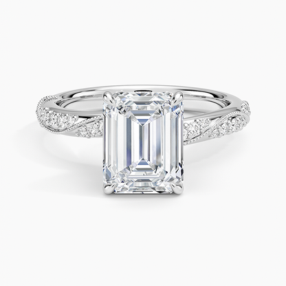 Camellia Hidden Accent 2.5mm Diamond Ring - Emerald Cut Center Stone