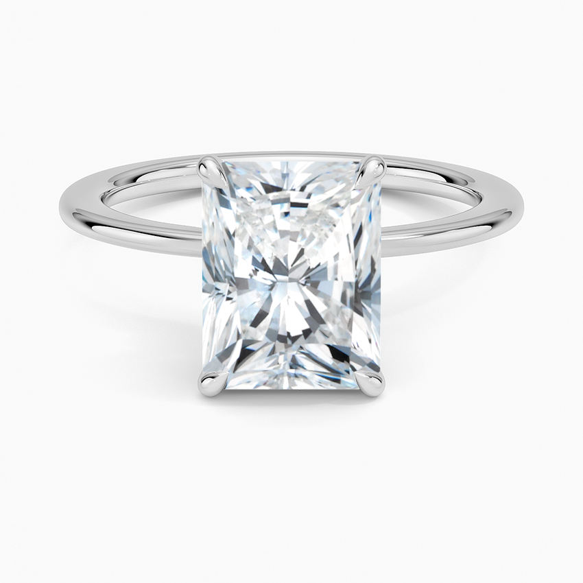 Petite Secret Halo Diamond Ring - Radiant Cut Center Stone