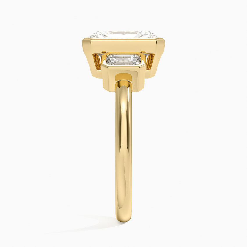 Rhiannon Bezel Three Stone Diamond Ring - Radiant Cut Center Stone