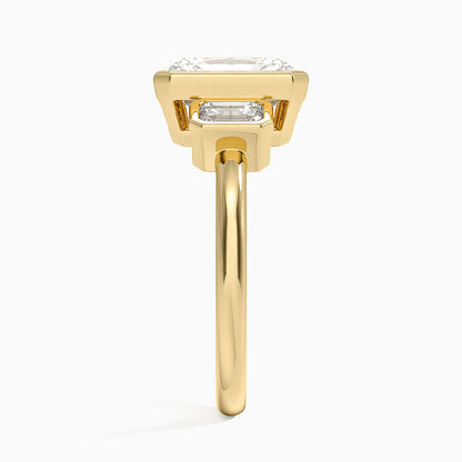 Rhiannon Bezel Three Stone Diamond Ring - Radiant Cut Center Stone