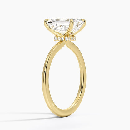 Petite Secret Halo Diamond Ring - Emerald Cut Center Stone