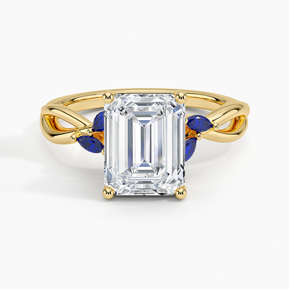 Willow Ring With Sapphire Accents - Emerald Cut Center Stone