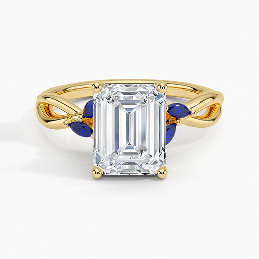 Willow Ring With Sapphire Accents - Emerald Cut Center Stone
