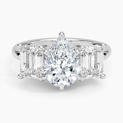Luxe Rhiannon Three Stone Diamond Ring (1 1/10 ct. tw.) - Pear Center Stone