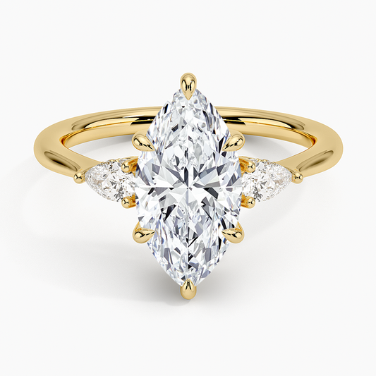 Adorned Petite Opera Three Stone Diamond Ring - Marquise Center Stone