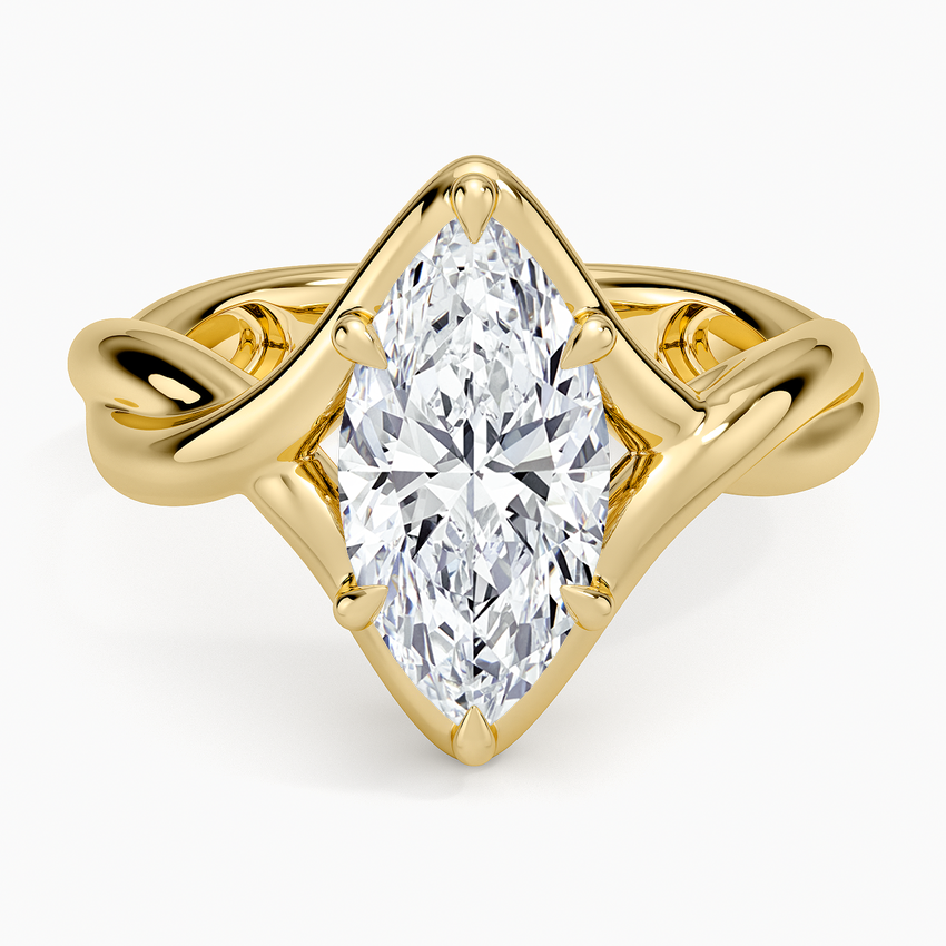 Bypass Twist Bezel Solitaire Diamond Ring - Marquise Cut Center Stone