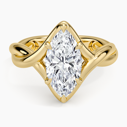 Bypass Twist Bezel Solitaire Diamond Ring - Marquise Cut Center Stone