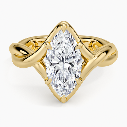 Bypass Twist Bezel Solitaire Diamond Ring - Marquise Cut Center Stone