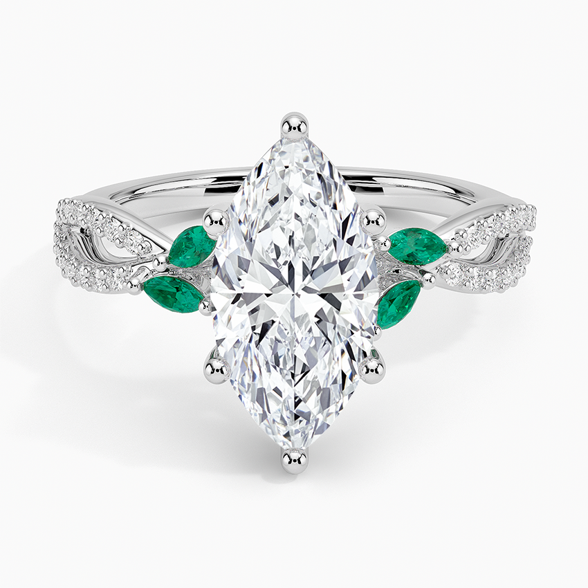 Luxe Willow Lab Emerald and Diamond Ring (1/8 ct. tw.) - Marquise Center Stone